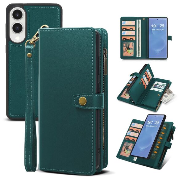 Samsung Galaxy S25 Edge Wallet Case Cardholder Magnetic Phone Case Green - Picture 1 of 8